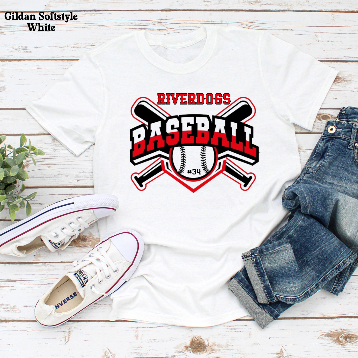 YOUTH - Riverdogs Baseball w/ Number in Baseball