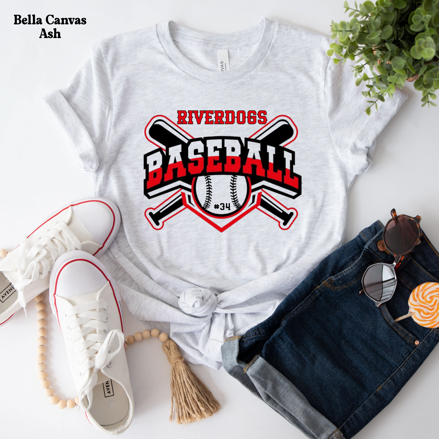 YOUTH - Riverdogs Baseball w/ Number in Baseball