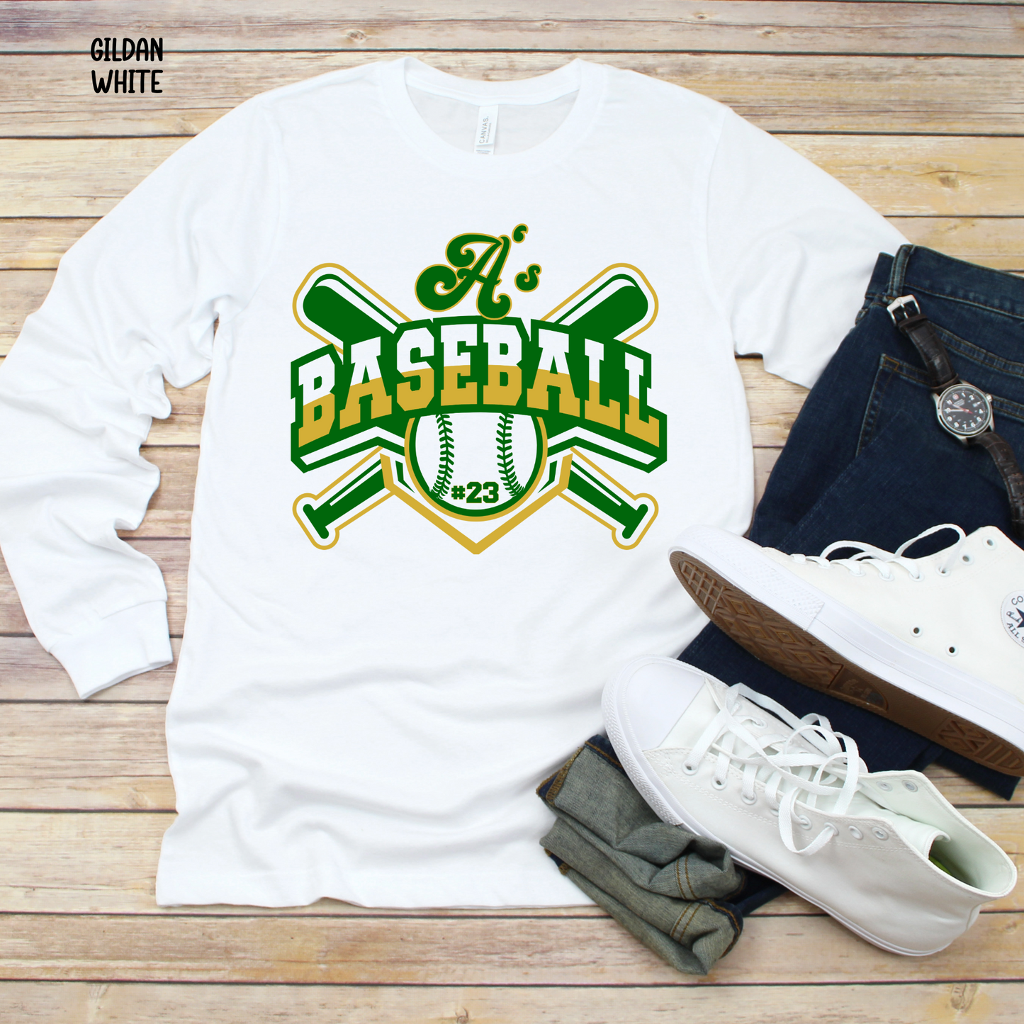 A's Baseball with Bats and Number in baseball