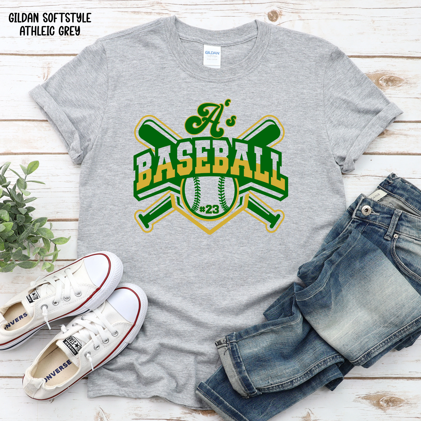 A's Baseball with Bats and Number in baseball