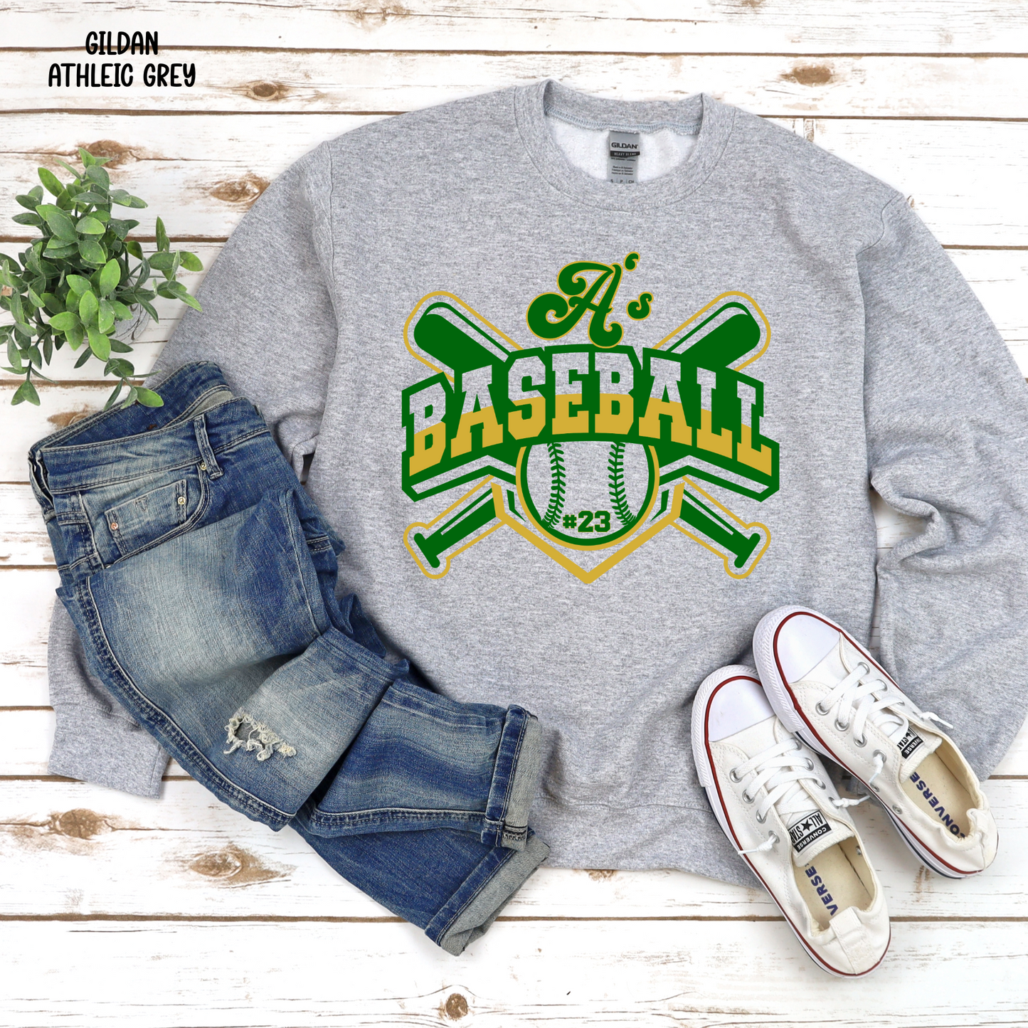 A's Baseball with Bats and Number in baseball
