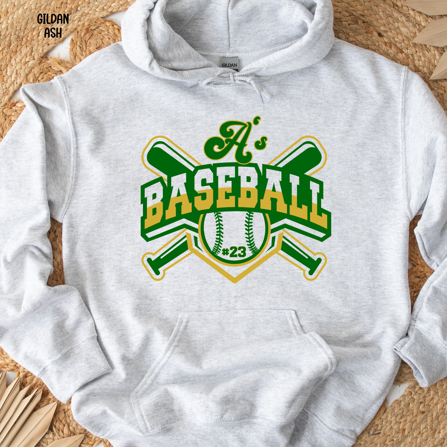 A's Baseball with Bats and Number in baseball