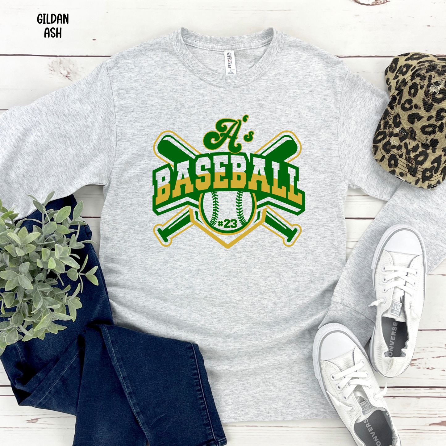 A's Baseball with Bats and Number in baseball