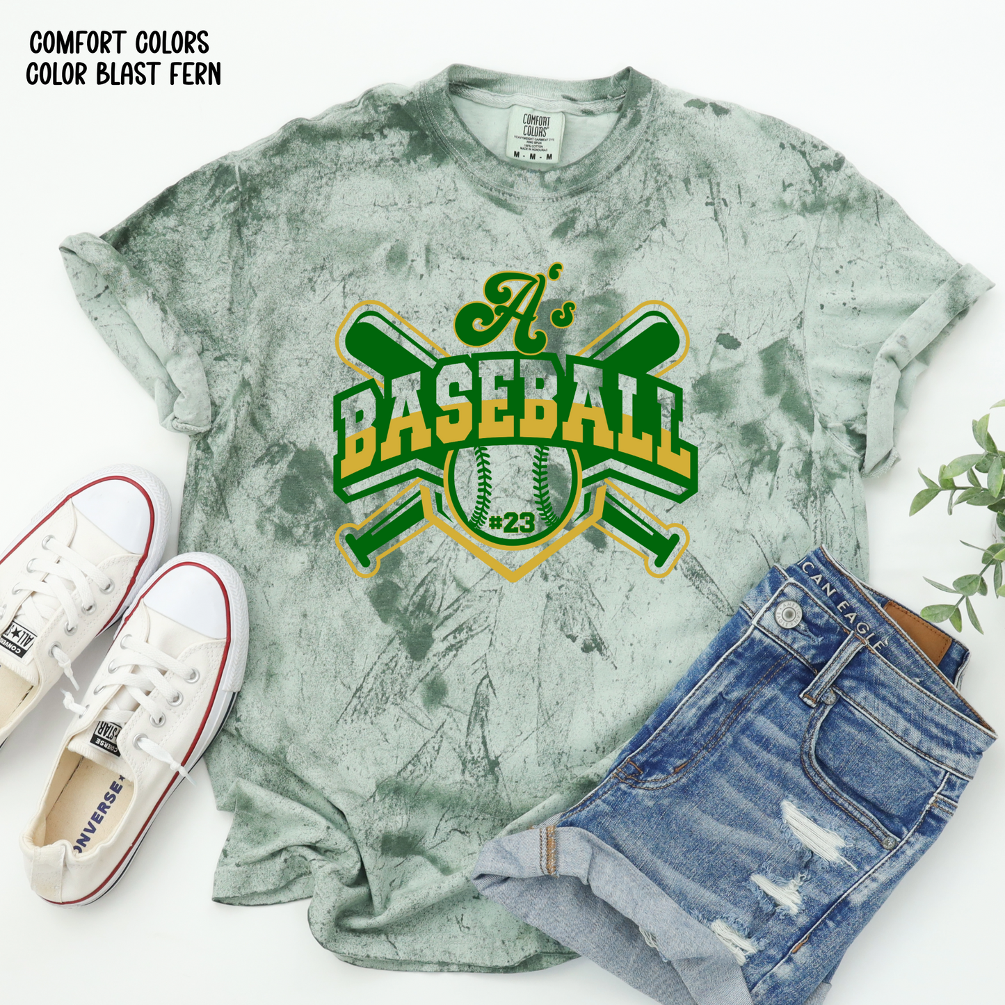 A's Baseball with Bats and Number in baseball