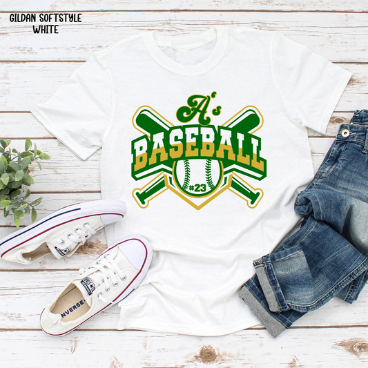A's Baseball with Bats and Number in baseball