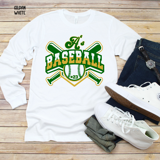 A's Baseball with Bats and Number in baseball