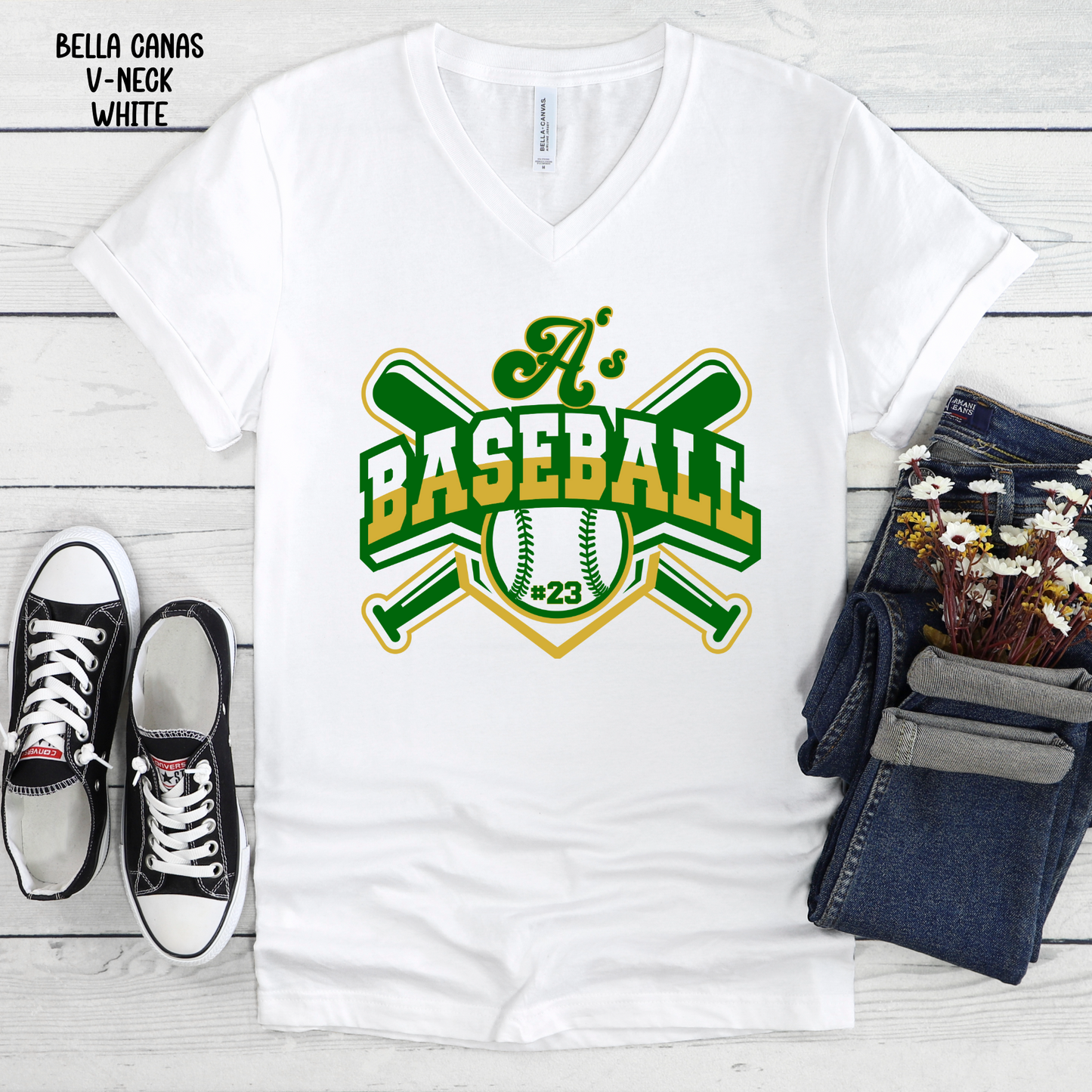 A's Baseball with Bats and Number in baseball
