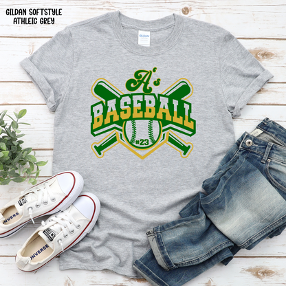 A's Baseball with Bats and Number in baseball