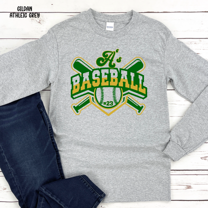 A's Baseball with Bats and Number in baseball