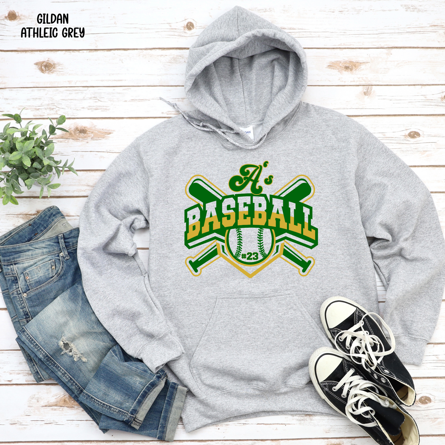 A's Baseball with Bats and Number in baseball