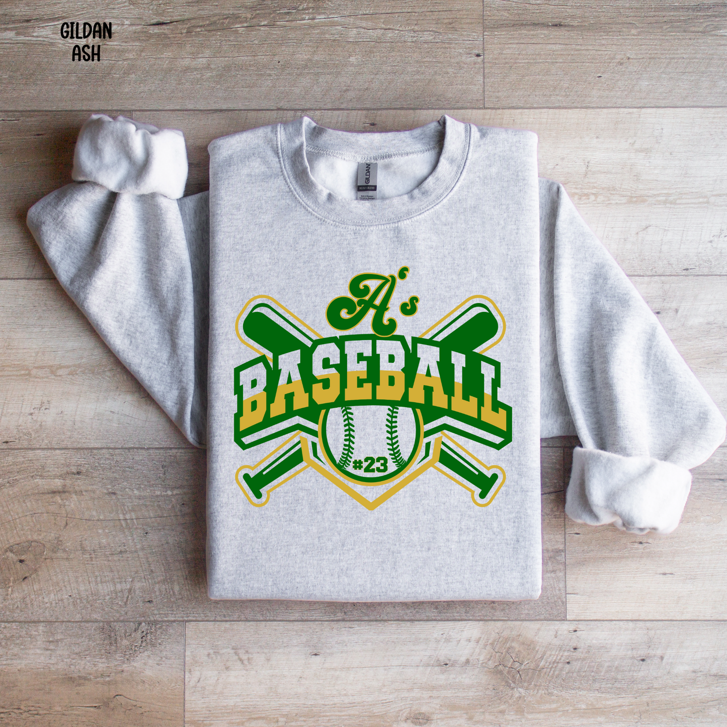 A's Baseball with Bats and Number in baseball