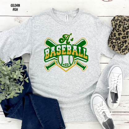 A's Baseball with Bats and Number in baseball