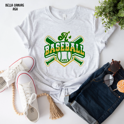 A's Baseball with Bats and Number in baseball